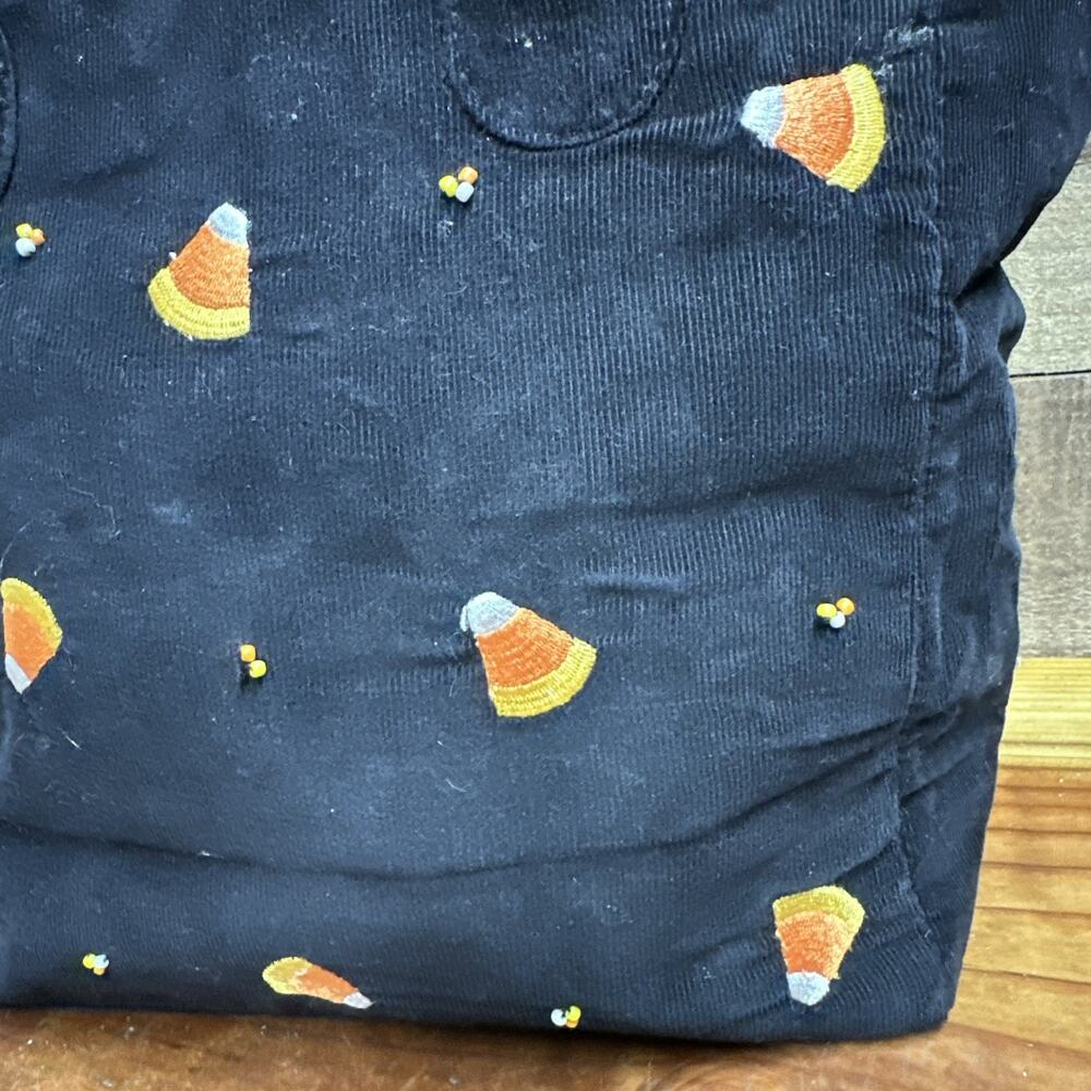 Candy Corn Embroidered Black Corduroy Bag View 3